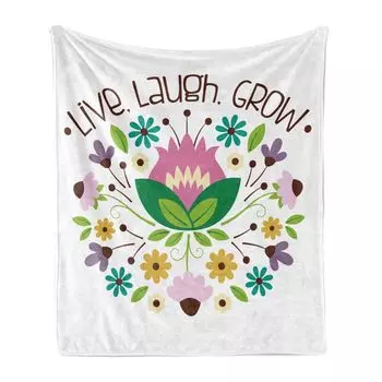 ABAKUHAUS Sun Hat Мягкое фланелевое флисовое одеяло, Live Laugh Grow Phrase, уютный плюш для использования в помещении и на улице, 125 x 175 см, разноцветный