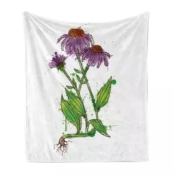 ABAKUHAUS Sun Hat Мягкое фланелевое флисовое одеяло, мужские пятна Flower Art, уютный плюш для использования в помещении и на открытом воздухе, 125 x 175 см, фиолетовый, зеленый, белый