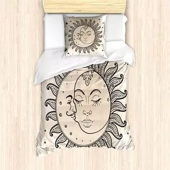 ABAKUHAUS Sun пододеяльник для односпальных кроватей, рисунок небесных фигур, защита от клещей, подходит для аллергиков, с наволочкой, цвет шампанского антрацитовый