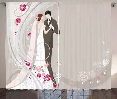 ABAKUHAUS Свадебная занавеска в деревенском стиле, Церемония невесты жениха, Ленточная занавеска с рюшами для спальни, петлями и крючками, 280 x 260 см, Черный Серый Розовый