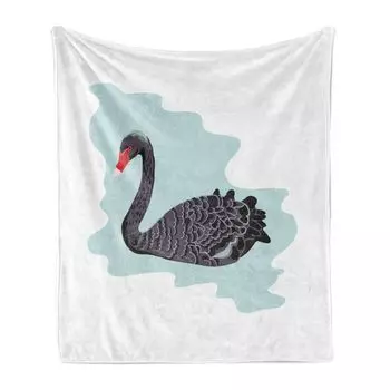 ABAKUHAUS Swan Мягкое фланелевое флисовое одеяло, водная птица, нарисованная в цифровом виде, с длинной шеей, 175 x 230 см, темно-фиолетово-серый