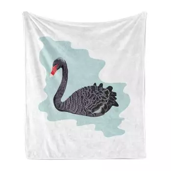 ABAKUHAUS Swan Мягкое фланелевое флисовое одеяло, водяная птица с цифровым рисунком, уютный плюш для использования в помещении и на открытом воздухе, 125 x 175 см, темно-фиолетово-серый, белый