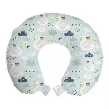 ABAKUHAUS Swans Дорожная подушка для шеи Поддержка Единорога Водные животные Художественная пена Дорожные товары для самолета и автомобиля 30x30 см Светло-розовый Бледно-морская пена