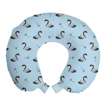 ABAKUHAUS Swans дорожная подушка для шеи, птица с короной и одуванчиками, дорожный предмет из пенопласта для самолета и автомобиля, 30х30 см, светло-голубой и серый