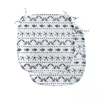 ABAKUHAUS Темно-синие подушки на обеденный стул, Anchor Starfish Sea Life, декоративная водонепроницаемая подушка с ремнями для кухонных сидений, 40 см x 40 см — упаковка из 2 шт., темно-синий и белый