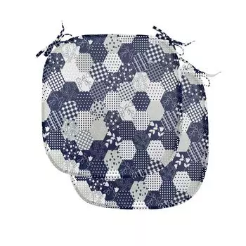 ABAKUHAUS Темно-синяя подушка для обеденного стула в стиле пэчворк Art Dot Star Декоративная водонепроницаемая подушка с ремнями для кухонных сидений 40 см x 40 см Упаковка из 2 шт. Темно-синего и белого цвета
