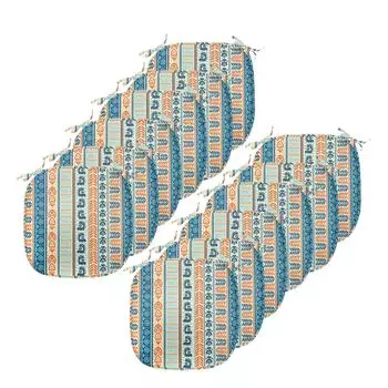 ABAKUHAUS Tibal Подушки для обеденного стула Винтажный узор Декоративная водонепроницаемая подушка с ремнями для кухонных сидений 40 см x 40 см Упаковка из 12 шт. Merigold Blue, синий
