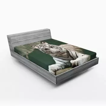 ABAKUHAUS Тигр на подкладке Простыня с бенгальским символом Белое животное с черными рисунками Большие кошки Веселые животные 90 x 200 см Бирюзово-белый