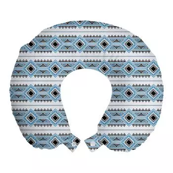 ABAKUHAUS Tribal Travel Pillow Подушка для шеи, узор из геометрических мотивов, пенопластовые дорожные принадлежности для самолета и автомобиля, 30x30 см, Морской Синий Кока-Серый