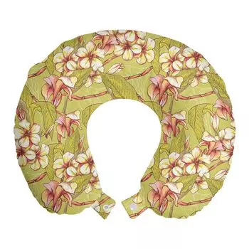 ABAKUHAUS Tropical Travel Pillow Подушка для шеи, Акварель Plumeria Art, Пенопластовые дорожные принадлежности для самолета и автомобиля, 30x30 см, Разноцветные