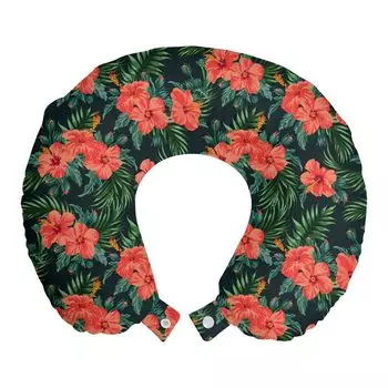 ABAKUHAUS Tropicana Подушка для путешествий, поддержка шеи, экзотический гибискус Luau Party, пенопластовые дорожные принадлежности для самолета и автомобиля, 30x30 см, разноцветные