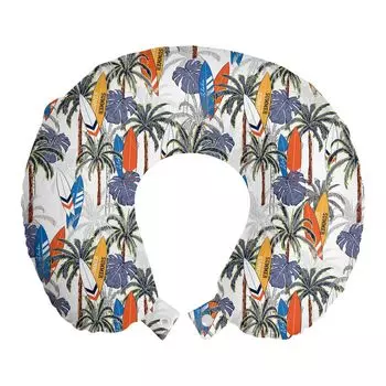 ABAKUHAUS Тропическая дорожная подушка для шеи, Palm Trees Surfboards Art, Пенопластовые дорожные принадлежности для самолета и автомобиля, 30x30 см, Разноцветные