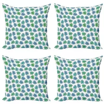 ABAKUHAUS Тропический набор чехлов для подушек (4 предмета), Monstera Leaf Flora, современная двусторонняя цифровая печать, 40 x 40 см, многоцветный