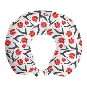 ABAKUHAUS Tulip Дорожная подушка для шеи, винтажные тюльпаны, пенопластовые дорожные принадлежности для самолета и автомобиля, 30x30 см, красный зеленый