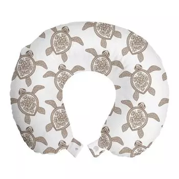 ABAKUHAUS Turtle Travel Pillow Подушка для шеи, Животные вдоль цветочных рисунков, Пенопластовые дорожные принадлежности для самолета и автомобиля, 30x30 см, Темный палисандр и белый