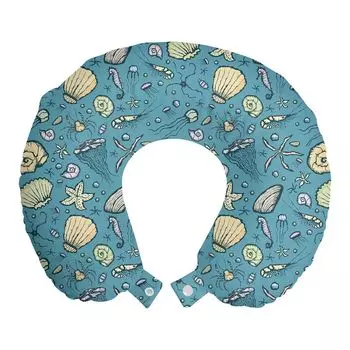 ABAKUHAUS Under the Sea Travel Pillow Подушка для шеи, Summer Beach Shell, Пенопластовые дорожные принадлежности для самолета и автомобиля, 30x30 см, Разноцветные