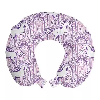 ABAKUHAUS Unicorn Дорожная подушка для шеи, Волшебный сказочный лес, Пенопластовый дорожный предмет для самолета и автомобиля, 30x30 см, Фиолетовый
