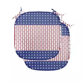 ABAKUHAUS USA Подушки для обеденного стула Звезды и полосы Флаг Декоративная водонепроницаемая подушка с ремнями для кухонных сидений 40 см x 40 см Упаковка из 2 шт. Фиолетовый Синий Белый Рубин