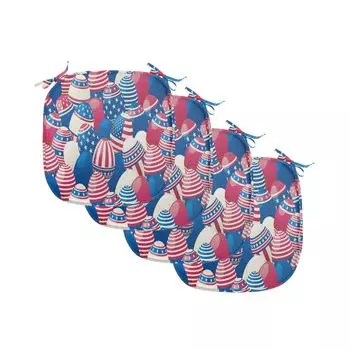 ABAKUHAUS USA Подушки на обеденный стул, традиционные пасхальные яйца, декоративная водонепроницаемая подушка с ремнями для кухонных сидений, 40 см x 40 см — упаковка из 4 шт., белый, синий, красный