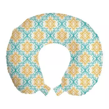 ABAKUHAUS Викторианская дорожная подушка для шеи, тонкая линия Curlicue Damask, пенопластовые дорожные принадлежности для самолета и автомобиля, 30x30 см, темно-морская пена календулы