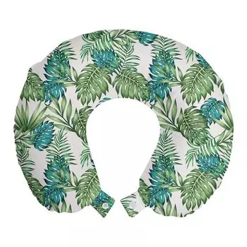 ABAKUHAUS Vintage Botany Дорожная подушка для шеи, экзотическая пальма, пенопластовые дорожные принадлежности для самолета и автомобиля, 30x30 см, Светло-зеленый, темный морской пенопласт