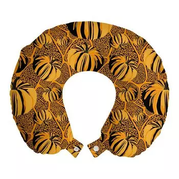 ABAKUHAUS Vintage Botany Дорожная подушка для шеи, тыквы, этническое искусство, пенопластовые дорожные принадлежности для самолета и автомобиля, 30x30 см, бархатцы кока-колы серые
