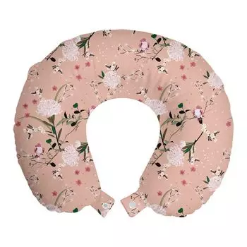 ABAKUHAUS Vintage Дорожная подушка для шеи, Цветущий восточный сад, Пенопластовые дорожные принадлежности для самолета и автомобиля, 30х30 см, Бледно-лососевый многоцветный