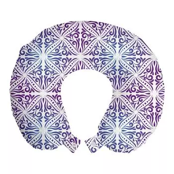 ABAKUHAUS Vintage Дорожная подушка для шеи, изысканные цветочные узоры, пенопластовые дорожные принадлежности для самолета и автомобиля, 30x30 см, Фиолетово-синий, кварц-белый