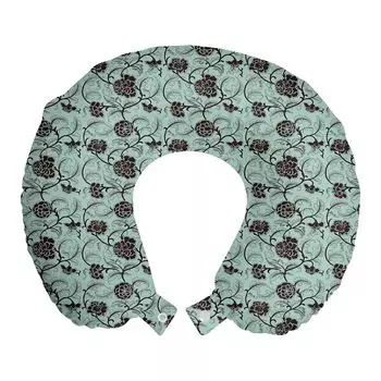 ABAKUHAUS Vintage Дорожная подушка для шеи, китайские завитые цветы, пенопластовые дорожные принадлежности для самолета и автомобиля, 30x30 см, коричневый миндаль зеленый