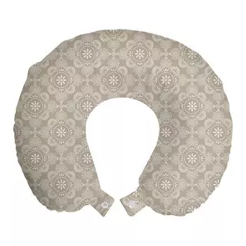 ABAKUHAUS Vintage Дорожная подушка для шеи, приглушенные тона с цветочными деталями, пенопластовые дорожные принадлежности для самолета и автомобиля, 30x30 см, темно-белый, яичная скорлупа