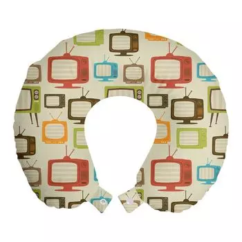 ABAKUHAUS Vintage Дорожная подушка для шеи, Старый телевизор Ретро, Пенопластовые дорожные принадлежности для самолета и автомобиля, 30x30 см, Разноцветные