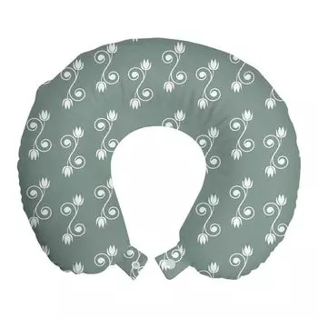 ABAKUHAUS Vintage Flowers Дорожная подушка для шеи, женские тюльпаны, пенопластовые дорожные принадлежности для самолета и автомобиля, 30x30 см, бледно-шалфейный зеленый белый