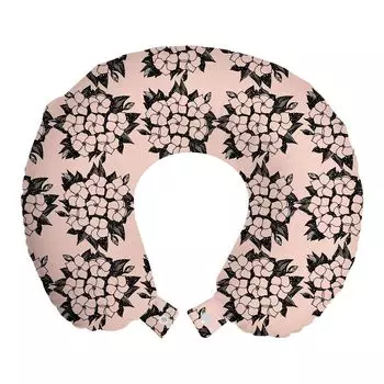 ABAKUHAUS Vintage Flowers Дорожная подушка для шеи, Гортензия луговая, Пенопластовый дорожный предмет для самолета и автомобиля, 30x30 см, Разноцветный