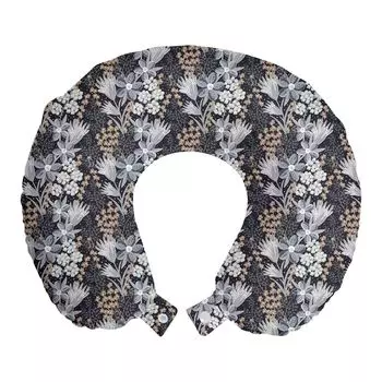 ABAKUHAUS Vintage Flowers Дорожная подушка для шеи, разные виды флоры, пенопластовые дорожные принадлежности для самолета и автомобиля, 30x30 см, разноцветные