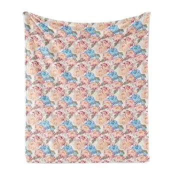 ABAKUHAUS Vintage Flowers Мягкое фланелевое флисовое одеяло, цветы и листья японской хризантемы Восточный азиатский романтический дизайн, 175 x 230 см, разноцветный