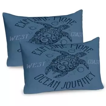 ABAKUHAUS Vintage Морская татуировка Чехлы для подушки, набор из 2 шт., More Sea Travel Text Turtle Pattern, Чехол для подушки с декоративным принтом, 80 x 40 см, Синий Серый бирюзовыйовый Синий