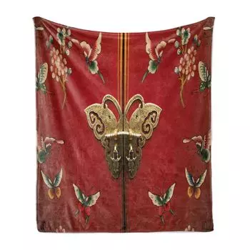 ABAKUHAUS Vintage мягкое фланелевое флисовое одеяло, японская художественная роспись дверей, уютный плюш для использования в помещении и на открытом воздухе, 125 x 175 см, ярко-красный и разноцветный, мультиколор