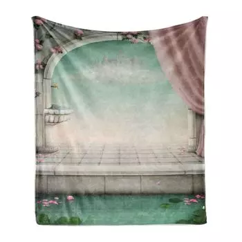 ABAKUHAUS Vintage Мягкое фланелевое флисовое одеяло, Suite Royal Balcony Fairy Castle, уютный плюш для использования в помещении и на открытом воздухе, 125 x 175 см, мятно-зеленая роза и кокос