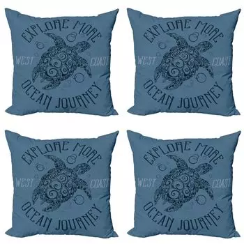 ABAKUHAUS Vintage Набор чехлов для подушек с татуировкой в морском стиле (4 предмета), подводная черепаха, современная двусторонняя цифровая печать, 60 см x 60 см, серо-голубой бирюзовыйово-синий
