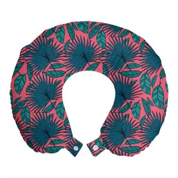 ABAKUHAUS Vintage Palm Дорожная подушка для шеи, стиль с перьями листьев, дорожные принадлежности из пенопласта для самолета и автомобиля, 30x30 см, коралловый и разноцветный