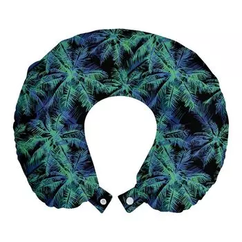 ABAKUHAUS Vintage Palm Дорожная подушка для шеи, Темный фон с листьями, Пенопластовые дорожные принадлежности для самолета и автомобиля, 30x30 см, Трилистник Зеленый Морской Синий