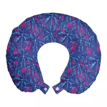 ABAKUHAUS Vintage Palm Дорожная подушка для шеи, плантация экзотической формы, пенопластовые дорожные принадлежности для самолета и автомобиля, 30x30 см, сине-розовый и морской волны