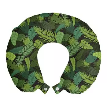 ABAKUHAUS Vintage Palm Дорожная подушка для шеи, рисунок листьев монстеры, пенопластовые дорожные принадлежности для самолета и автомобиля, 30x30 см, коричневый многоцветный