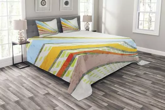 ABAKUHAUS Vintage Rainbow Комплект покрывала, изогнутые полосы, комплект с моющимися наволочками, для односпальных кроватей 220 x 220 см, разноцветный