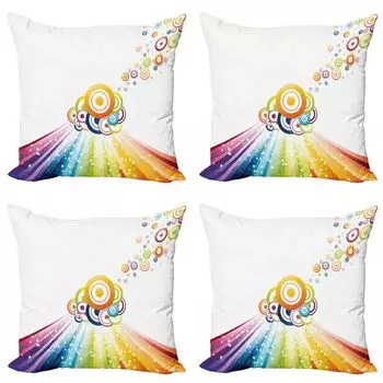 ABAKUHAUS Vintage Rainbow Набор чехлов для подушек (4 предмета), круги в полоску, современный двусторонний цифровой принт, 45 см x 45 см, многоцветный