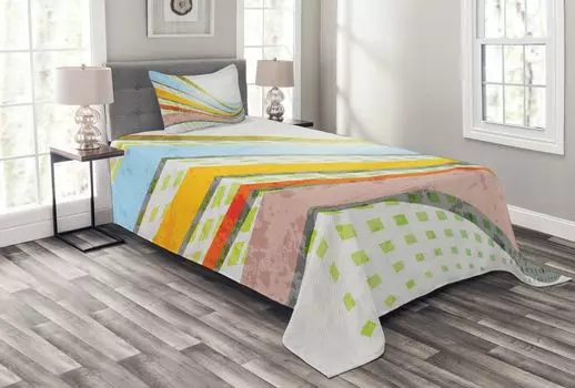 ABAKUHAUS Vintage Rainbow Покрывало, изогнутые полосы, комплект с моющимися наволочками, для односпальных кроватей 170 x 220 см, разноцветный