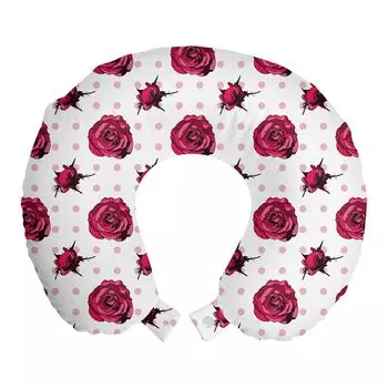ABAKUHAUS Vintage Rose Дорожная подушка для шеи, цветы в горошек, пенопластовые дорожные принадлежности для самолета и автомобиля, 30x30 см, нежно-розовая малина