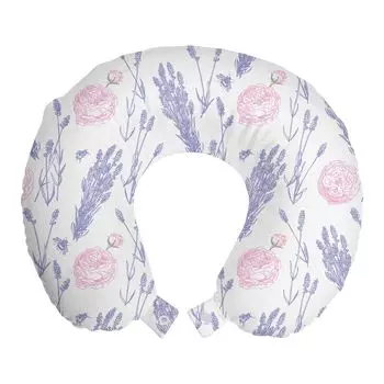 ABAKUHAUS Vintage Rose Дорожная подушка для шеи, эскиз цветка лаванды, пенопластовые дорожные принадлежности для самолета и автомобиля, 30x30 см, светло-розовый, бледно-синий потолок