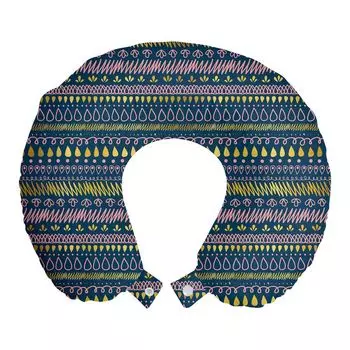 ABAKUHAUS Vintage Stripes Дорожная подушка для шеи, зигзаги, капли, пенопластовые дорожные принадлежности для самолета и автомобиля, 30x30 см, Ночной синий горчичный