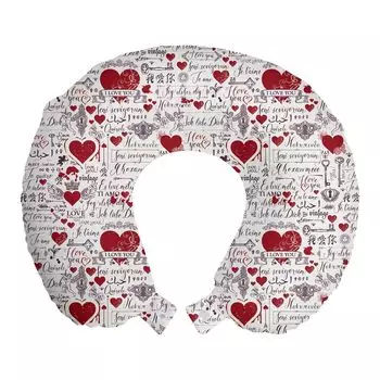 ABAKUHAUS Vintage Travel Подушка для шеи, I Love You Lingo, пенопластовые дорожные принадлежности для самолета и автомобиля, 30x30 см, ярко-сливовый с белым